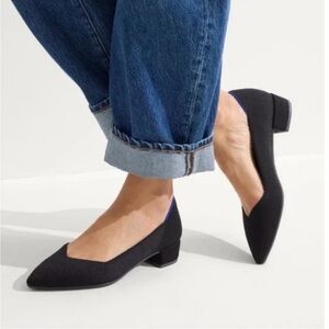 Rothy's Black Pointed Low Block Heel Flats